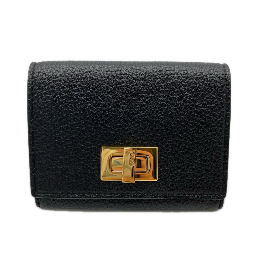FENDI Selleria Peekaboo Business Card Holder/Card Case 8M0425 Black Ivory Wom...